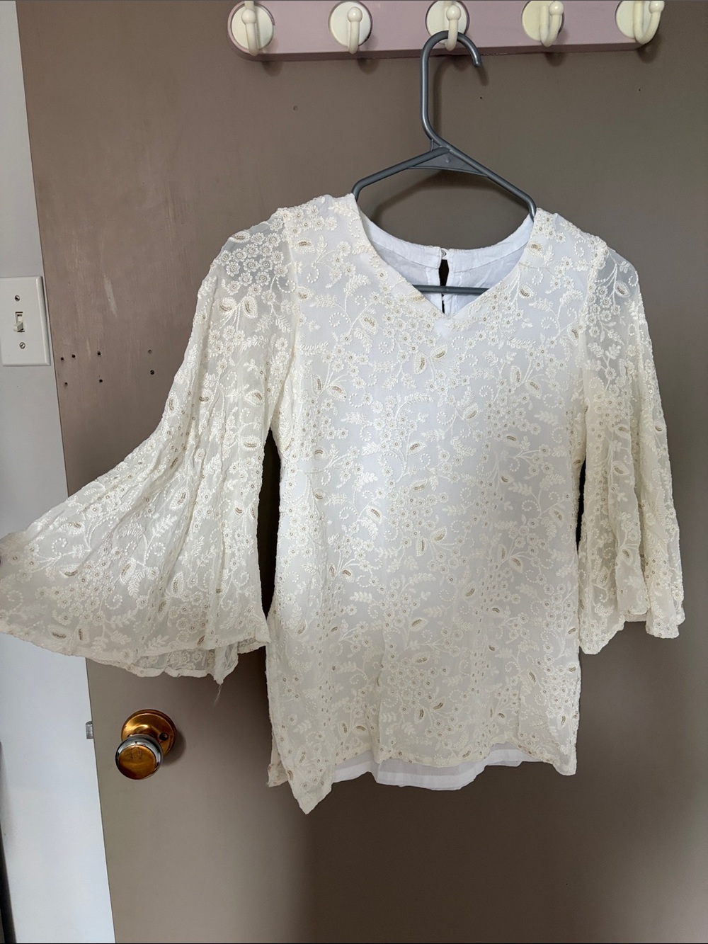 Girl’s Cream Lace Bell Sleeve Top